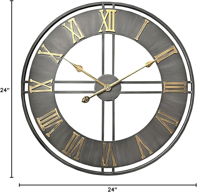 Large Wall Clock,20inch Metal Wall Clocks,Quality Quartz Movement Roman Numerals Clock for Living Room Bedroom Kitchen Decor,Silent Oversize Clock Battery Powered