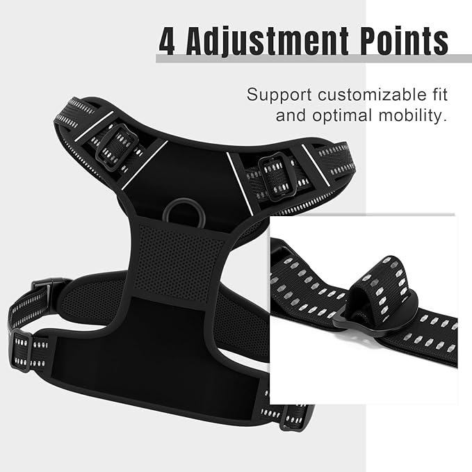 Rnivvi No Pull Dog Harness, Cute Reflective Large Sized Puppy Harness, Adjustable Soft Padded Vest for Large Dogs, Heavy Duty Pet Vest with Easy Control Handle for Walking Training, Black