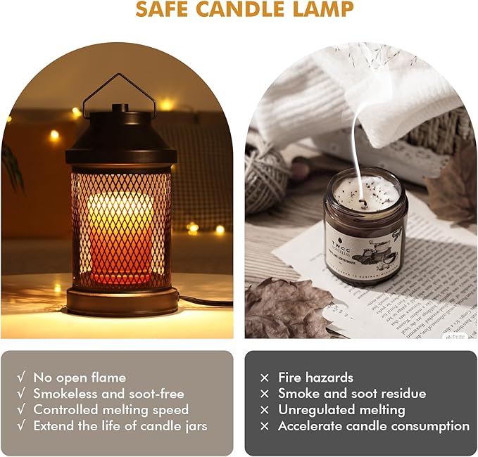 Candle Warmer Lamp - Electric Candle Jars Warmer with Timer & Dimming Function, Wax Melt Warmer for Home Fragrance and Home Décor, Bedside Lamp, Gifts for Women Mom (Grid, 2 Bulbs Included)