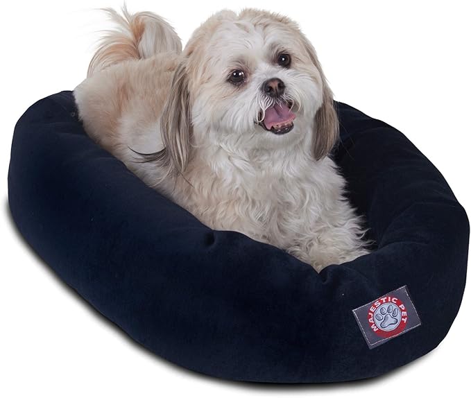 Majestic Pet 32 Inch Micro Velvet Calming Dog Bed Washable – Cozy Soft Round Dog Bed with Spine for Head Support - Fluffy Donut Dog Bed 32x23x7 (inch) – Round Pet Bed Medium – Azure