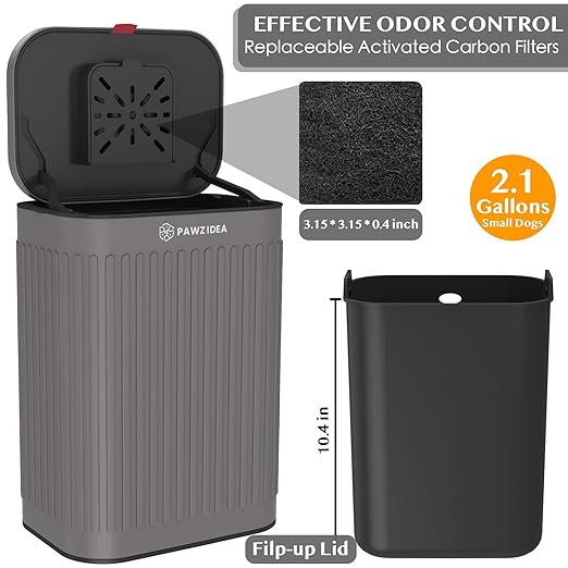 PAWZIDEA Dog Poop Trash Can Outside Wall Mount Odor Control, 2.1 Gallon Small Dog Poop Can Outdoor with Lid No Smell, Hang on Fence, Garbage, Backyard, Dog Waste Can Container, Activated Carbon Filter