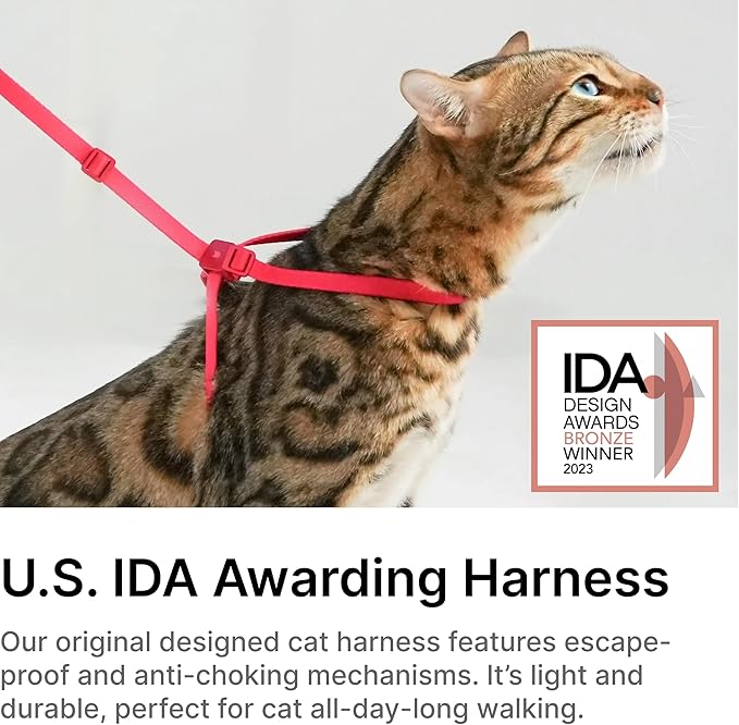 Cat Harness and Leash 2-in-1, Escape Proof Anti-Chocking Harness Adjustable Lighweight Leash Walking Outoor Training for Kitten Small Large Cats Puppy, US IDA Bronze Award (Midnight Black)