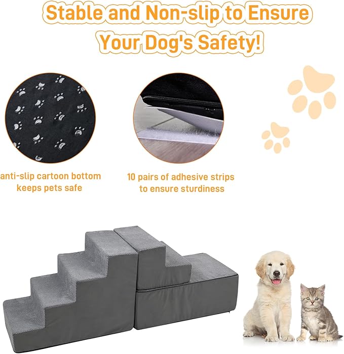 30 Inch Dog Stairs&Steps- 6 Steps for High Beds 30-36" High, Non Slip Foam Ramp for Small Dogs/Cats & Older Pets Grey