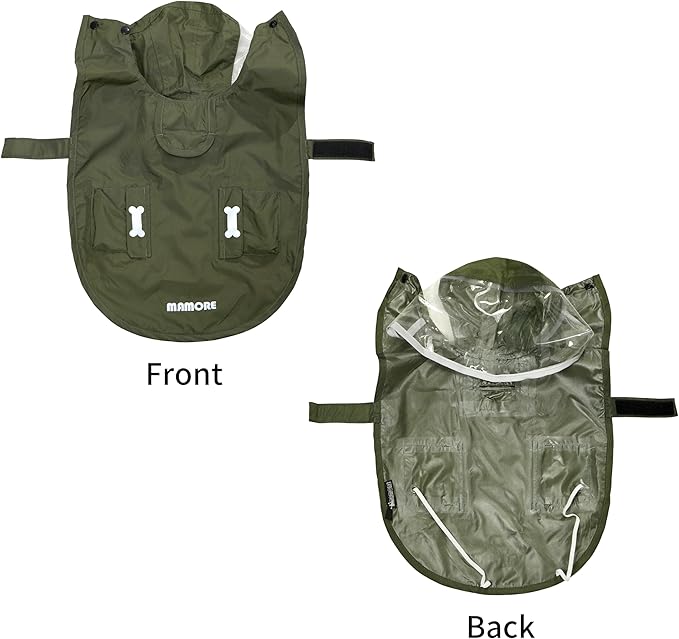 Waterproof Dog Raincoat, Adjustable Reflective Lightweight Pet Rain Clothes with Poncho Hood (Army Green, X-Large)