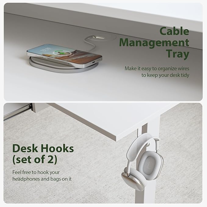 Agilestic 63 x 24 Inches Electric Standing Desk with 2 Storage Drawers, Stand Up Desk Adjustable Height, Sit and Stand Computer Table with Splice Board, White