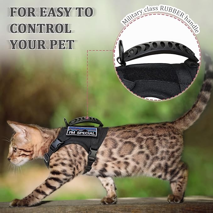 Tactical Cat Harness for Walking Escape Proof,Adjustable Pet Vest Harness,Soft Mesh Padding Large Cat,Small Dog with Quick-Release Buckle and Rubber Handle