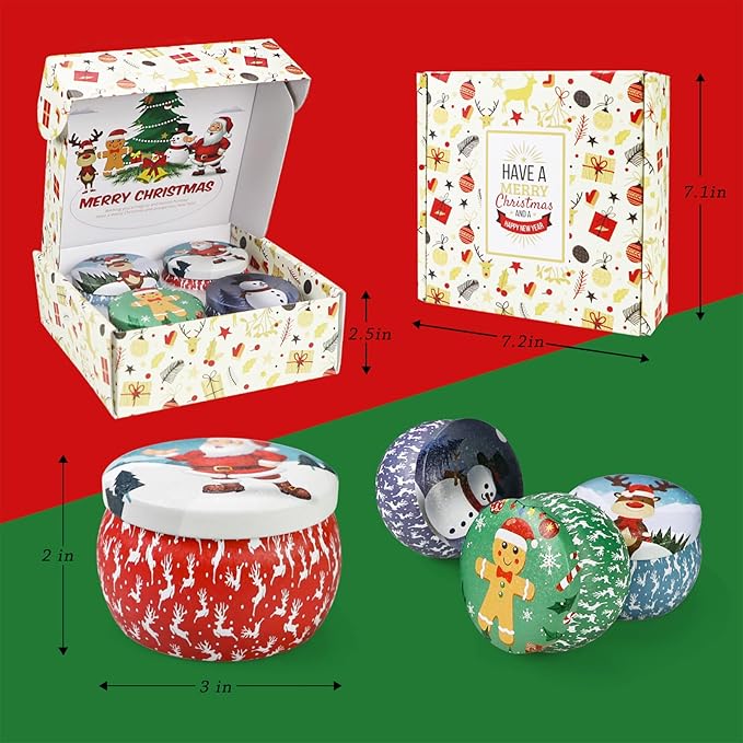 Christmas Candles Gifts for Women, 4 Pack Scented Candles Set,120 Hour Long Lasting Natural Soy Wax Aromatherapy Candle for Meditation, Yoga, Relaxation, SPA, Ideal Gifts for Women