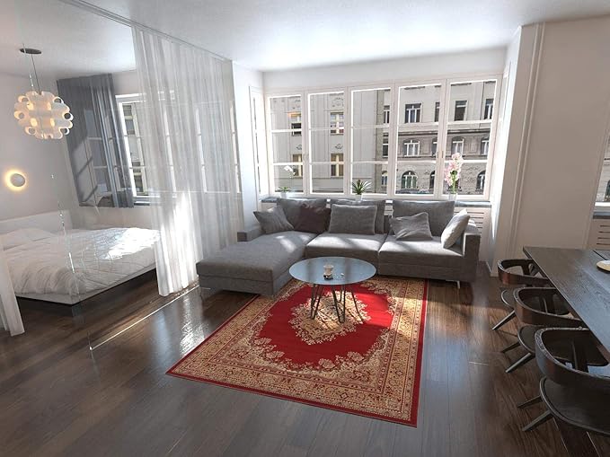 Unique Loom Reza Collection Traditional Persian Style Area Rug, 6 x 9 ft, Burgundy/Ivory