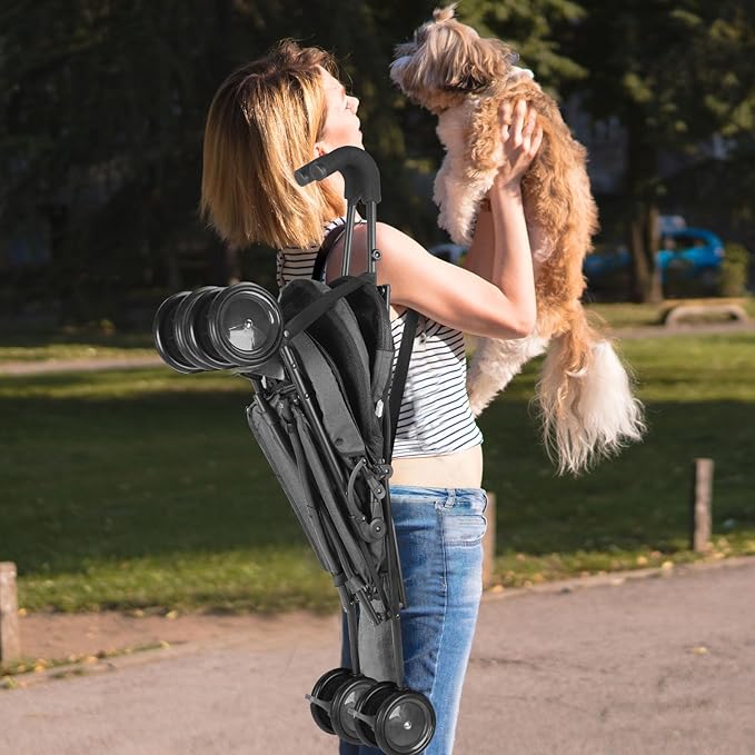 Wedyvko Umbrella Dog Stroller, Foldable Pet Stroller for Small Dogs Cats, with Carrying Strap and Cup Holder, Dog Poop Bags & Dispenser, Multicolor (Dark Grey)