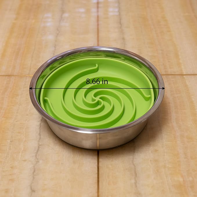 Slow Feeder Dog Bowls, Dishwasher Microwave Safe Silicone Puppy Puzzle Bowl with Non-Slip Design for Eating (Green and Orange)