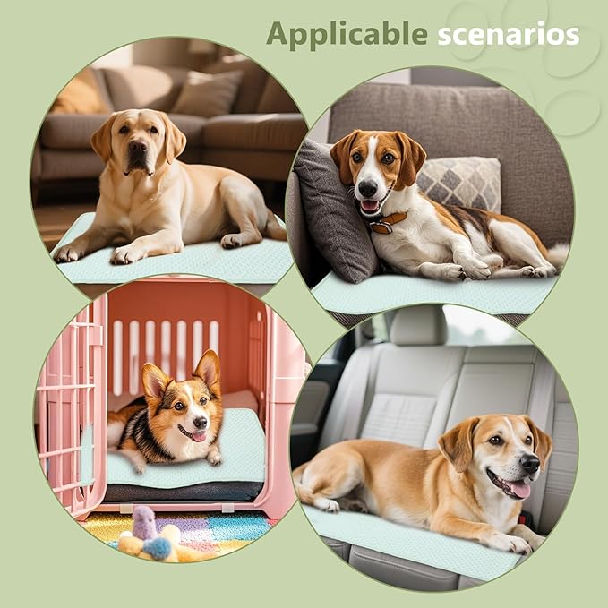 SOMOYA Dogs Cooling Mat Pet Cooling Pads Blanket Sleeping Kennel Mat,Washable Ice Silk Sleep Mat Pad Breathable for Large Dogs Cats (Green, Medium (29.5x18.8 in))