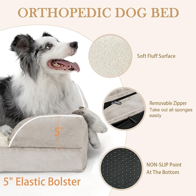 Comfort Expression XXL Dog Bed Waterproof, Extra Large Dog Beds Orthopedic Foam, Washable Dogs Sofa Bed Pet Beds with Removable Cover & Non-Slip Bottom(XX-Large,Beige)