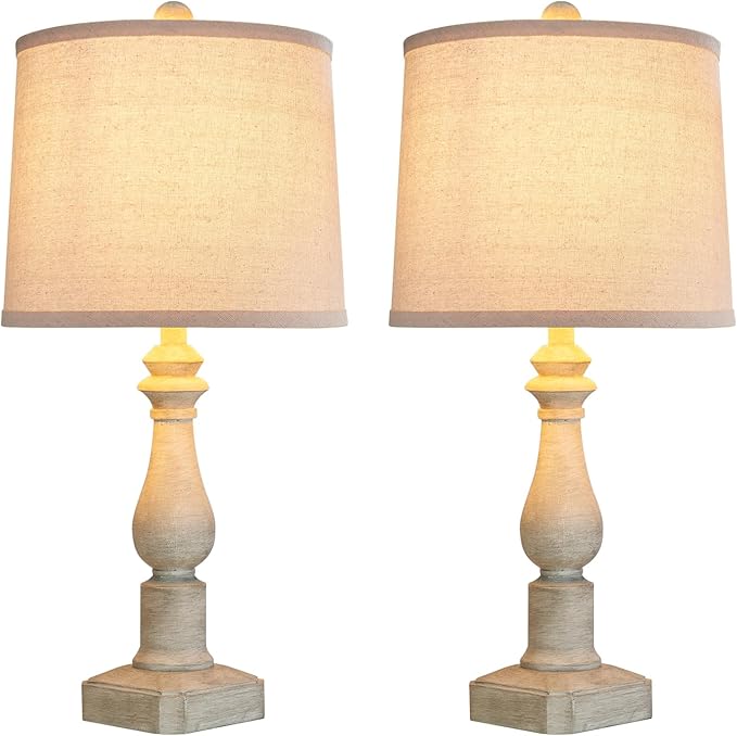 RORIANO 23'' Set of 2 Rustic Table Lamps for Living Room Bedroom, Traditional Farmhouse Resin Bedside Desk Lamps for Study Room Nursery Office, 2 Bulbs Included