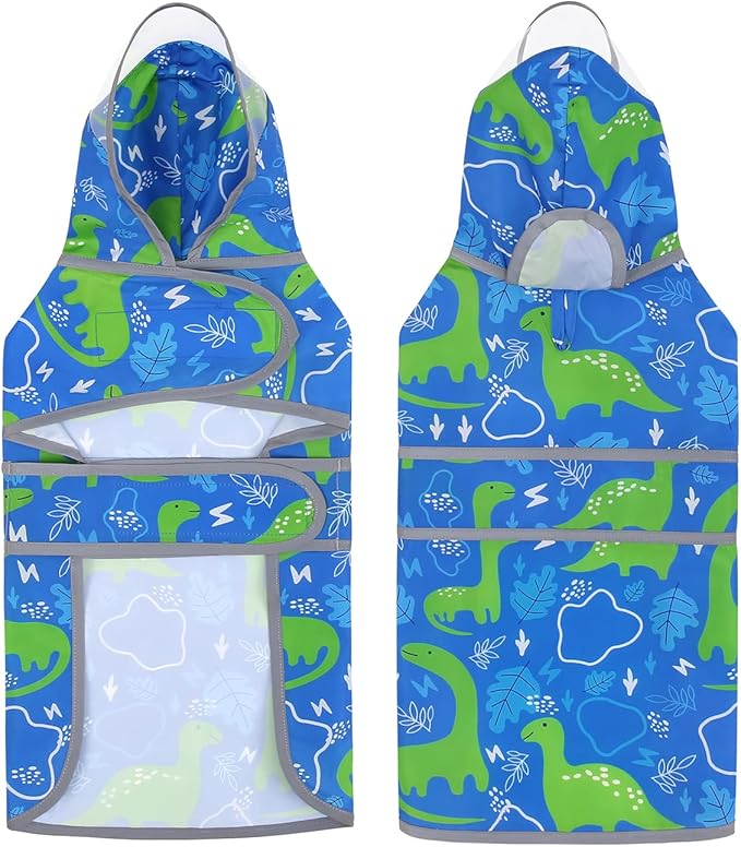 HDE Dog Raincoat with Clear Hood Rain Jacket Poncho for Small Medium Large Dogs Dinosaurs - L