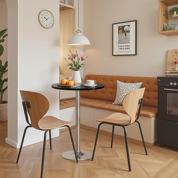 Homall Round Dining Table Bistro Pub 23.8 x 39.5 Inches Bar Table for Kitchen, Dining Room (2, Black-Silver)