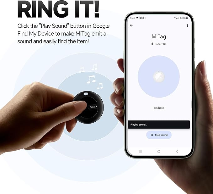 MiLi MiTag Bluetooth Tracker for Android, Smart Tracking Tag/Key Finder/Luggage Tracker/Item Locator for Google Find My Device (Find Hub) App, 1 Pack