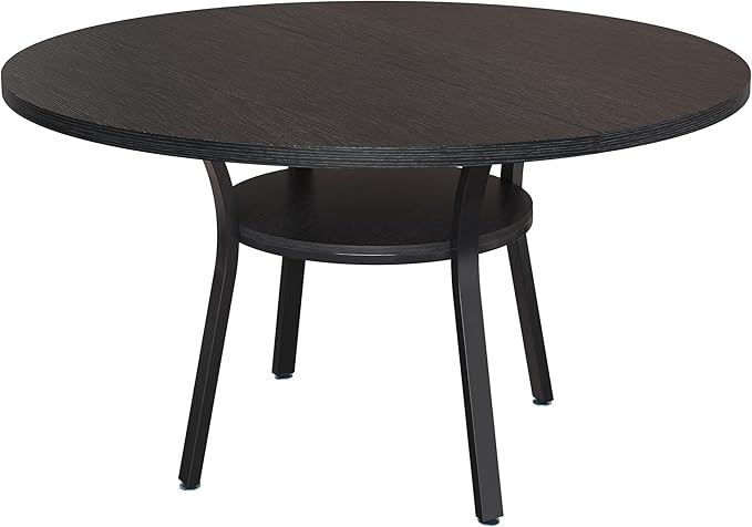 Garvee 47'' Round Dining Table for 4-6 People, Farmhouse Kitchen Dining Table, Round Dinner Table with Storage Shelf for Kitchen, Living Room (Table Only), Black