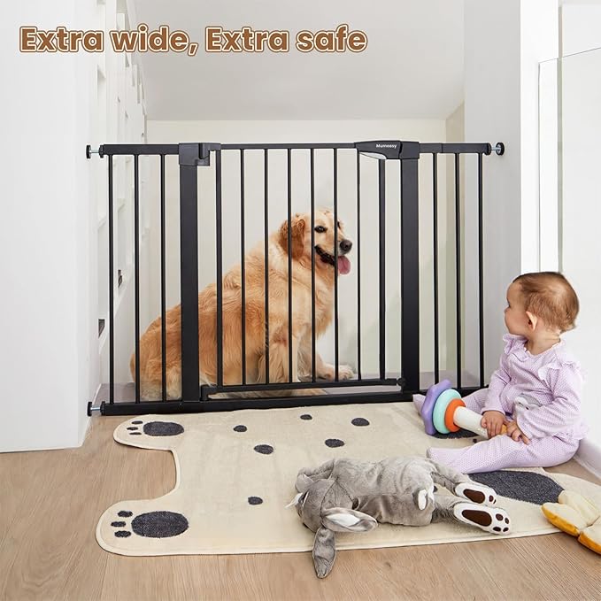 Baby Gate Extra Wide, 29.5-51'' Pressure Mounted Dog Gate with Walk Thru Door, Auto Close Pet Gate for House, Stairs, Doorways,Black