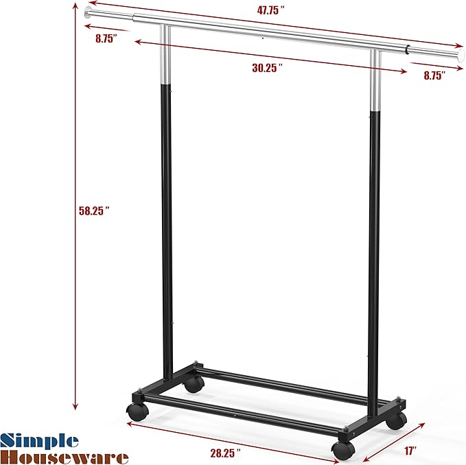 Simple Houseware Standard Rod Garment Rack, Black