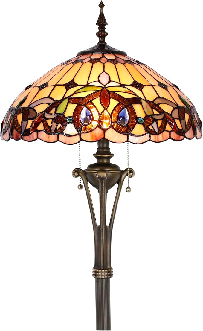 Tiffany Floor Lamp Serenity Victorian Stained Glass Standing Reading Light 16X16X70 Inches Antique Pole Corner Lamp Decor Bedroom Office Living Room