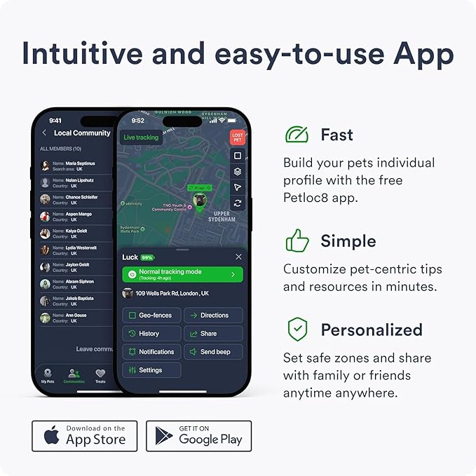 Dog GPS Tracker - Real-Time Location Tracking Device with App - Smart Alerts & Geo-Fence - Collar-Compatible, Waterproof - Long-Life Battery - 4G Built-in SIM - iOS & Android