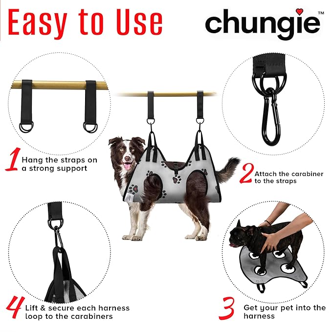 Dog Grooming Hammock for Large Dogs โ Dog Restraint for Nail Trimming with Pet Nail Clipper โ Dog Sling for Grooming, Dog Hammock for Nail Cutting & Grooming Harness (Legs Spacing:13-16โ)/Max W:60lb)