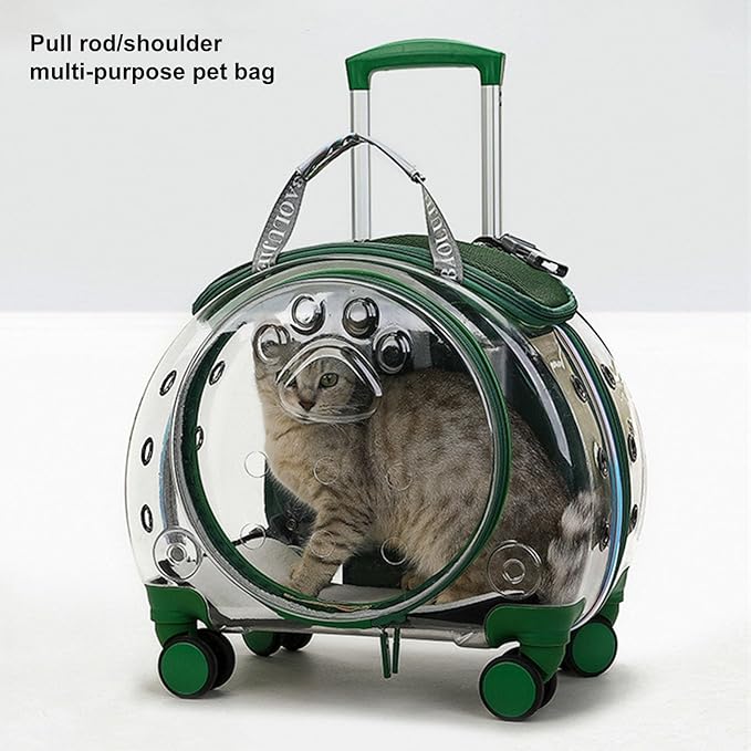 Pet Trolley Case with Ventilation Holes, Pet Carrier,Rolling Carrier,Clear Window Trolley Case,Strollers for Small Dogs,Cat Carrier with Silent Wheels Telescopic for Travel Orange