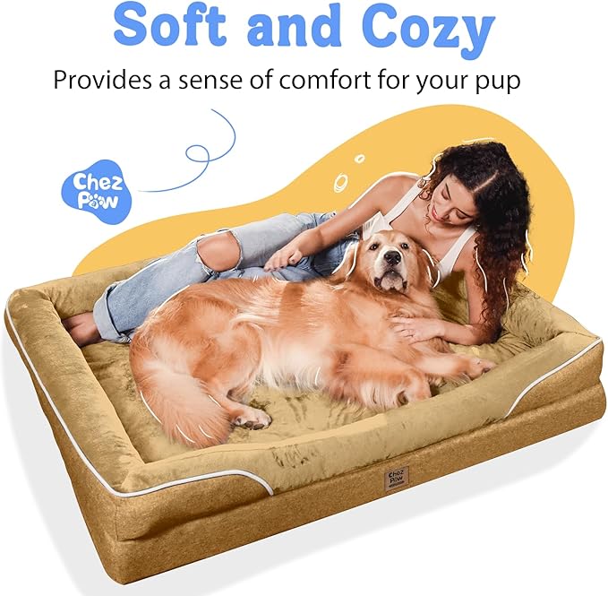 Washable Orthopedic Large Dog Bed -XL Large Dog Bed with Removable & Waterproof Cover Pet Beds with Foam Support for Big Size Dogs with Bolster