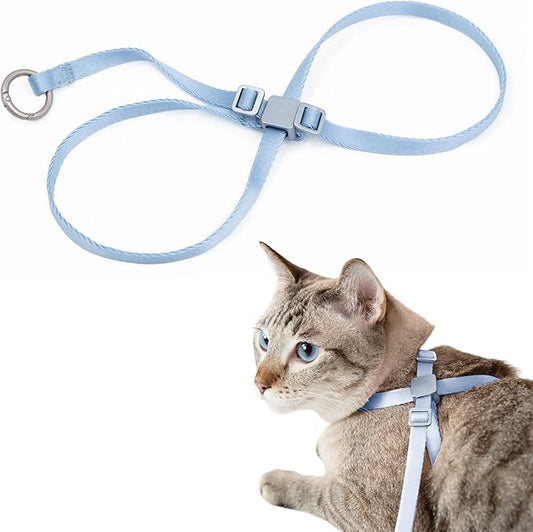 Cat Harness Escape-Proof Anti-Choking Adjustable Nylon Harness Lightweight with Anodized Aluminum Buckle, Ideal for Cats Outdoor Walking Training, IDA Awarding (Sierra Blue, M (17.7"))
