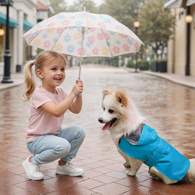Dog Raincoat Small Dog Rain Jacket Poncho Waterproof Pet Rain Suit Double Layer Breathable Lining Hooded Leash Hole Adjustable Puppy Small Medium Dogs,Blue,S