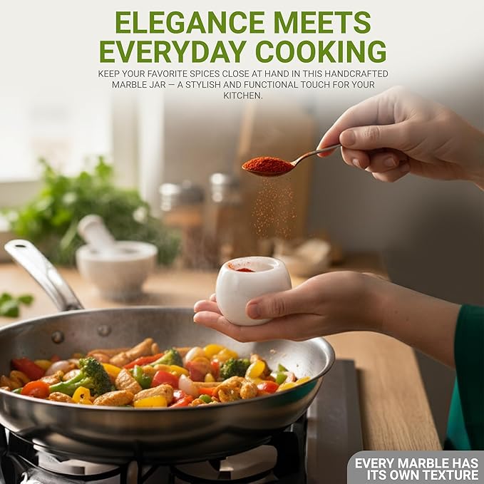 Marble Round Candy Jar Handmade Cover Pot Storage - Deep Covered Kitchenware Jar Container, Ziarat White