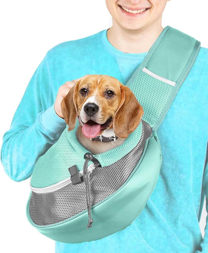 Pet Sling Carrier - Soft Front-Chest Carrying Bag for Small Pets (Ideal for Dogs, Puppies & Cats 6β10 lbs) - Carefully Sized for Yorkshire Terrier, Maltese, Toy Poodle, Papillon -(Teal-L)