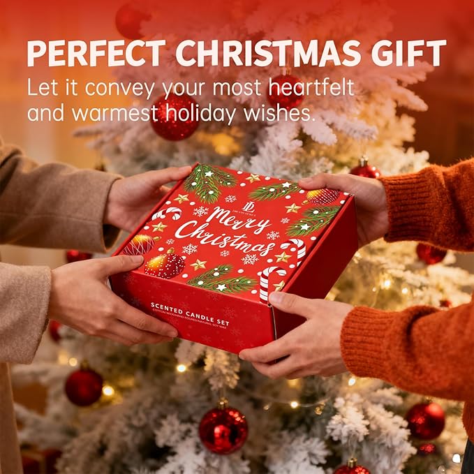 Christmas Candle Set, Scented Candle for Holiday, 4 Pack Soy Candles for Home Scented, Christmas Holiday Candle Gifts for Women Men, Scents of Christmas Tree/Cookies/Spices/Candy Cane