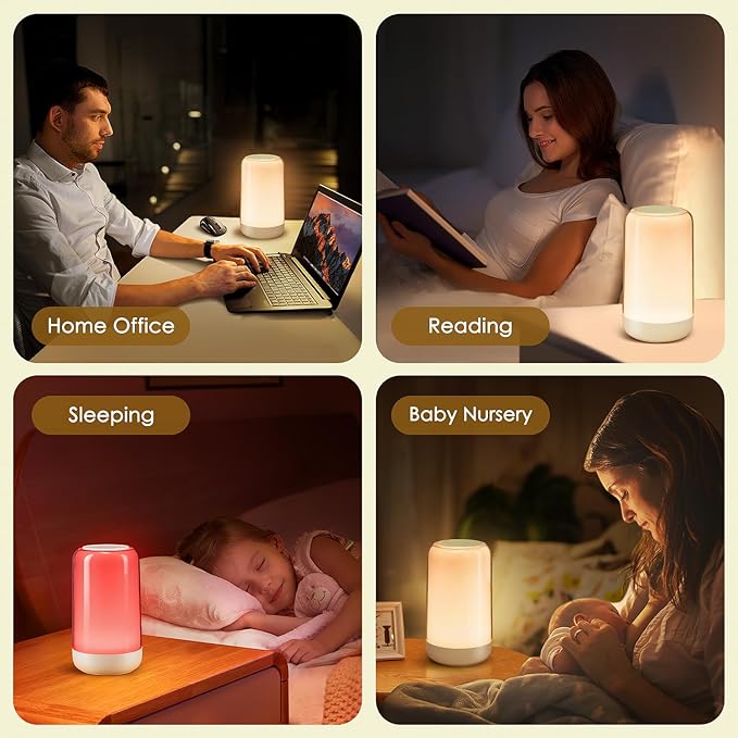 COOLNIGHT Touch Lamps for Nightstand Lamp, 16 Colors Mood Lighting Battery Powered Lamp,Dimmable Night Light for Kids,1800mah Rechargeable Lamps for Bedroom, Cordless Battery Mini Portable