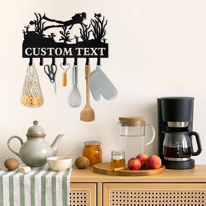 Personalized Key Holder for Wall, Beach Theme Key Holder Wall Mount with Hooks, Coconut Trees Key Hanger Wall Decor for Pool Bathroom Hallway Entryway Office, Customized Home Decor Gifts Color05