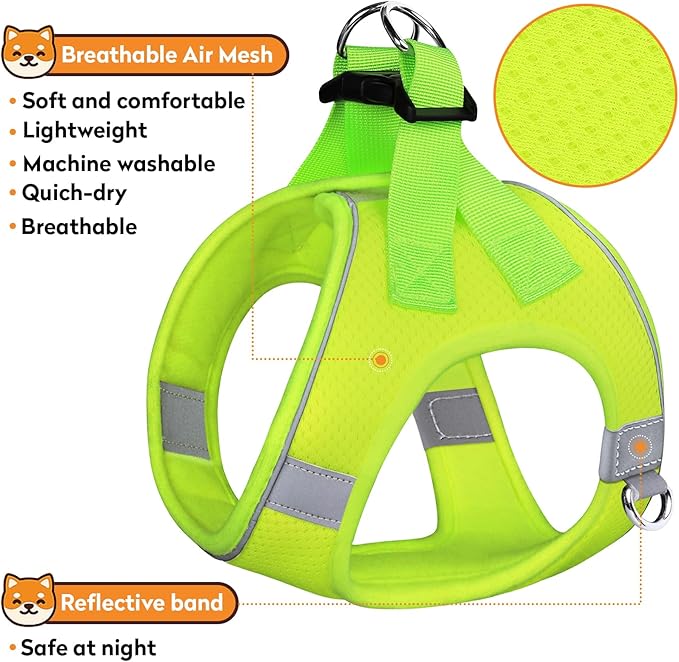 Dog Harness with Leash Set, No-Pull Step-in Reflective Pet Harness with 1 Leash Clips, Adjustable Soft Padded Easy Walk Dog Vest for Small Medium Large Dogs, Cats(Fluorescent, XLarge)