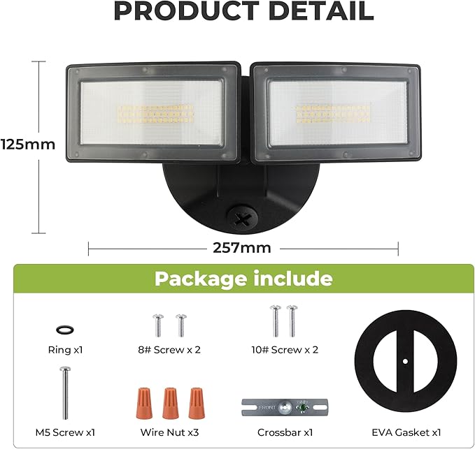 LED Flood Lights Outdoor, 38W 4000LM 5000K Daylight, IP65 Waterproof Security Lights with 2 Adjustable Heads, Exterior Wall Light for House, Garage, Yard (Black)