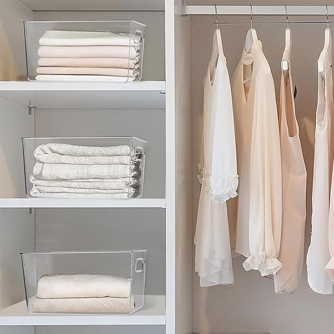 Clear Extra Large Plastic Storage Bins, Perfect for Pantry Organizers and Storage Containers Fridge Organizer Plastic Bins Kitchen Organizer Bin for Organizing Under Sink Refrigerator Organization