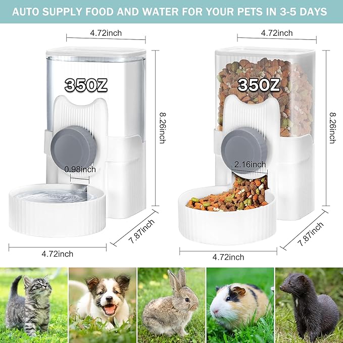 Automatic Cat Feeder and Water Dispenser, ShineMe 35oz Auto Gravity Feeder Hanging Food and Water Bowls for Small Pets, Cats, Kitten, Dogs, Rabbits, Ferrets (Grey)