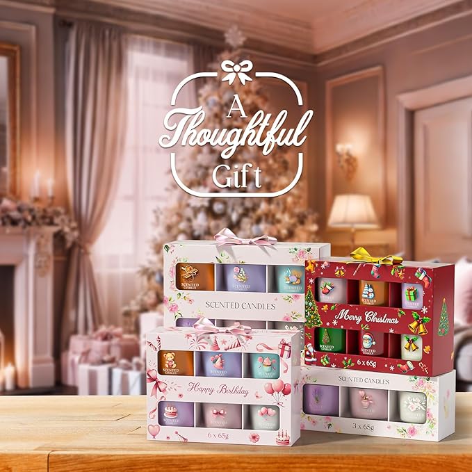 Scented Candles, Scented Candle Gift Set for Stress Relief, 3 Votive Candles for Women and Men, Birthday Candle Gifts for Women, Christmas Candles for Women (Pink + Purple + White, 7 oz)