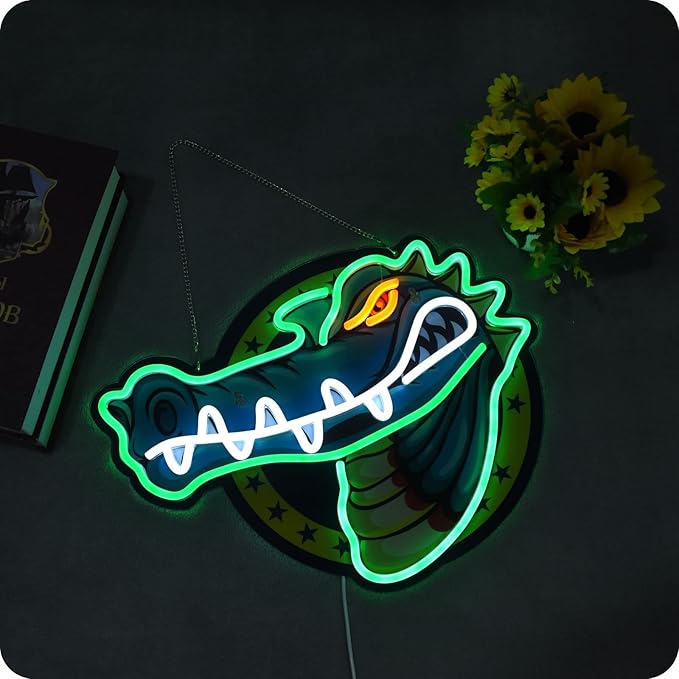 IMTATTO Alligator neon sign crocodile LED light for wall decor, USB powered, bar pub store club garage bedroom, home artwork