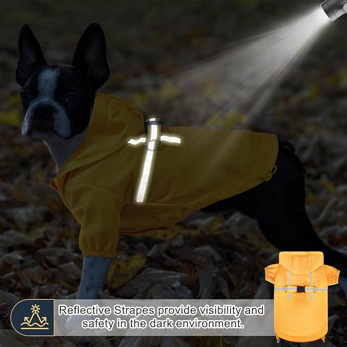 BEAUTYZOO Dog Raincoat with Harness Built-in for Small Medium Dogs and Puppies Boys Girls, Dog Rain Jacket Hooded Slicker Poncho Waterproof Reflective Dog Clothes for Winter Cold Rainy Snowy Days, M