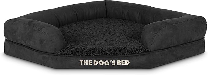 The Dog’s Bed Memory Foam Waterproof Corner Dog Bed, Medium, Black Plush, Eases Arthritis & Hip Dysplasia Pain, Therapeutic & Supportive, Washable Plush Fabric Cover
