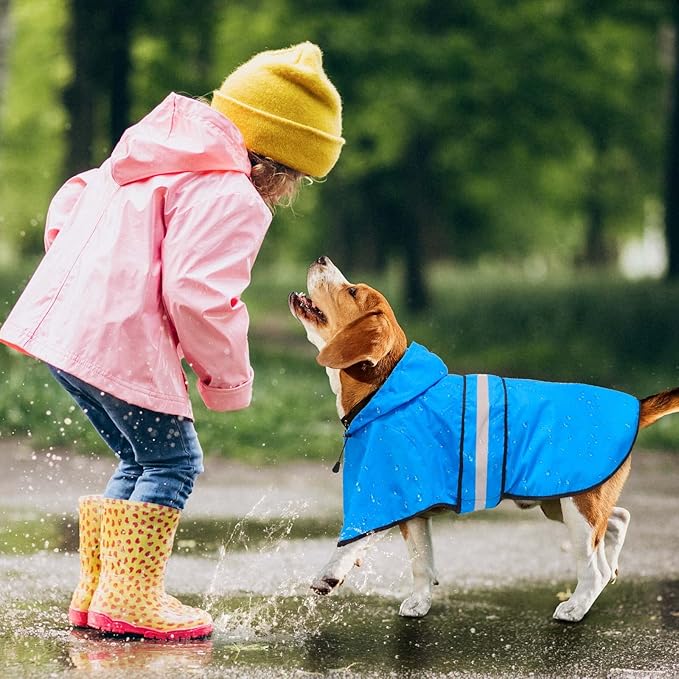 Waterproof Dog Raincoat - Reflective Dog Rain Jacket with Hood Lightweight Rain Coat for Large Dogs (X-Large, Blue)