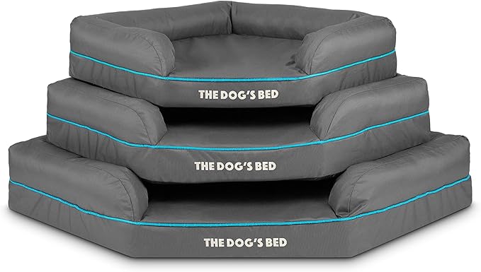 The Dog’s Bed Medium Support Memory Foam Waterproof Corner Dog Bed, Large, Grey & Blue Trim, Eases Pet Arthritis & Hip Dysplasia Pain, Therapeutic & Supportive, Washable Oxford Fabric Cover