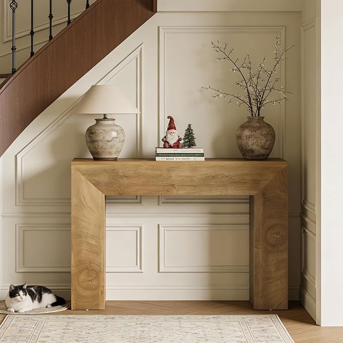 Tribesigns 43.3" Entryway Console Table, Farmhouse Wooden Sofa Table Behind Couch, Modern Small Accent Console with Fluted Design for Living Room Hallway Entrance Foyer, Brown