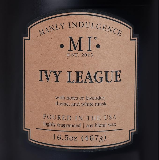 Manly Indulgence Ivy League Scented Candles for Men, 2 Wick, 16.5 oz, Premium Soy Blend Wax, 60H Burn, Candles for Home Scented - Made in The USA