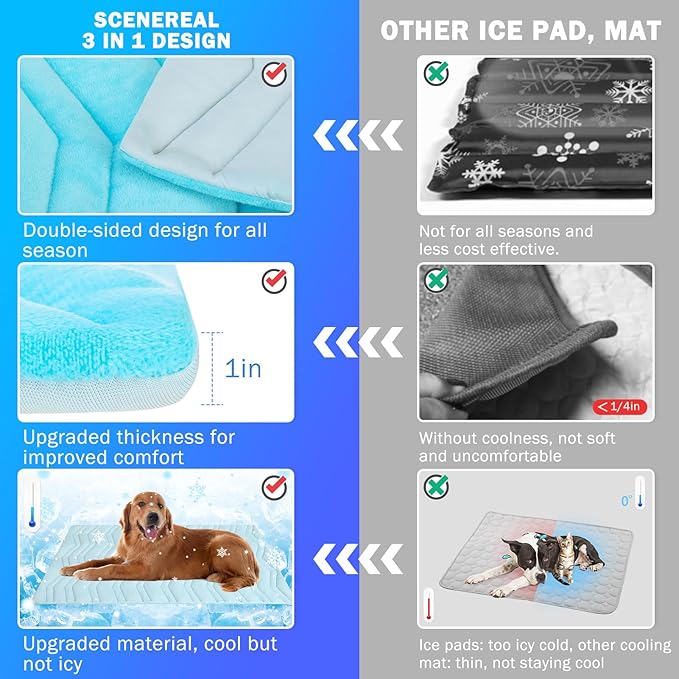 SCENEREAL Dog Cooling Mat for Crate, Thicken Self-Cooling Dog Pad Reversible (Cool & Warm), 59"x40" Extra Large Pet Cool Bed Use in Kennel Sofa, Machine Washable, Durable Non-Toxic Gel, Outdoor