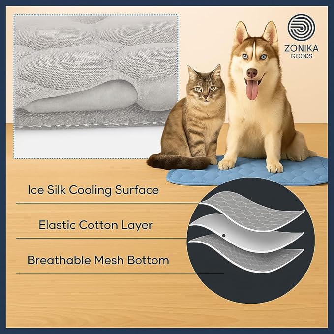 Blue Cooling Mat & Sleeping Pad | Water Absorption | Safe Materials | Easy Carry & Clean | Ideal Cooling Pad for Dogs and Cats | Perfect for Camping, Crates, and Pet Beds | 23.6"L x 19.7"W x 0.8"Th