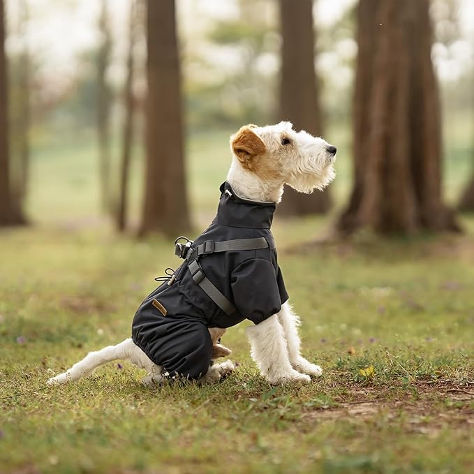 Dog Raincoat with Harness for Small and Medium Dogs, Adjustable Waterproof Dog Rain Jacket,Reflective Rainproof Puppy 4 Legs Raincoat-Grey,M